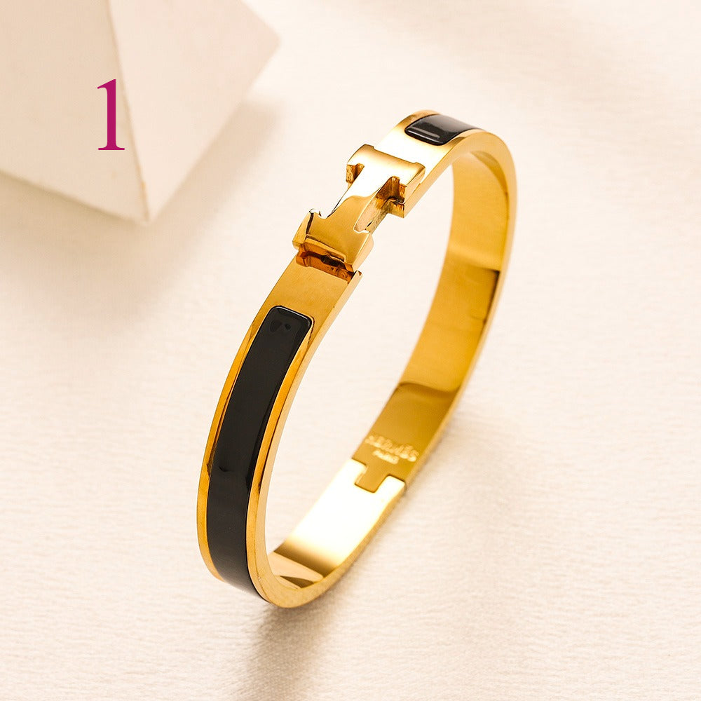 304 Stainless Steel Slim Color-Inlay H-Clasp Bangle Bracelet