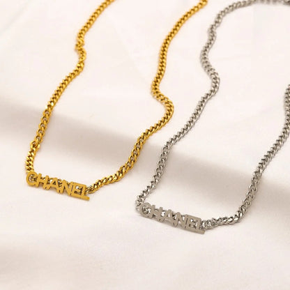 304 Stainless Steel Letter-Bar Curb Chain Necklace