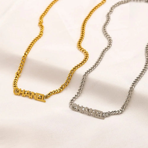 304 Stainless Steel Letter-Bar Curb Chain Necklace