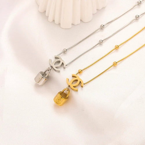 304 Stainless Steel Double-Chain Monogram & Tag Necklace