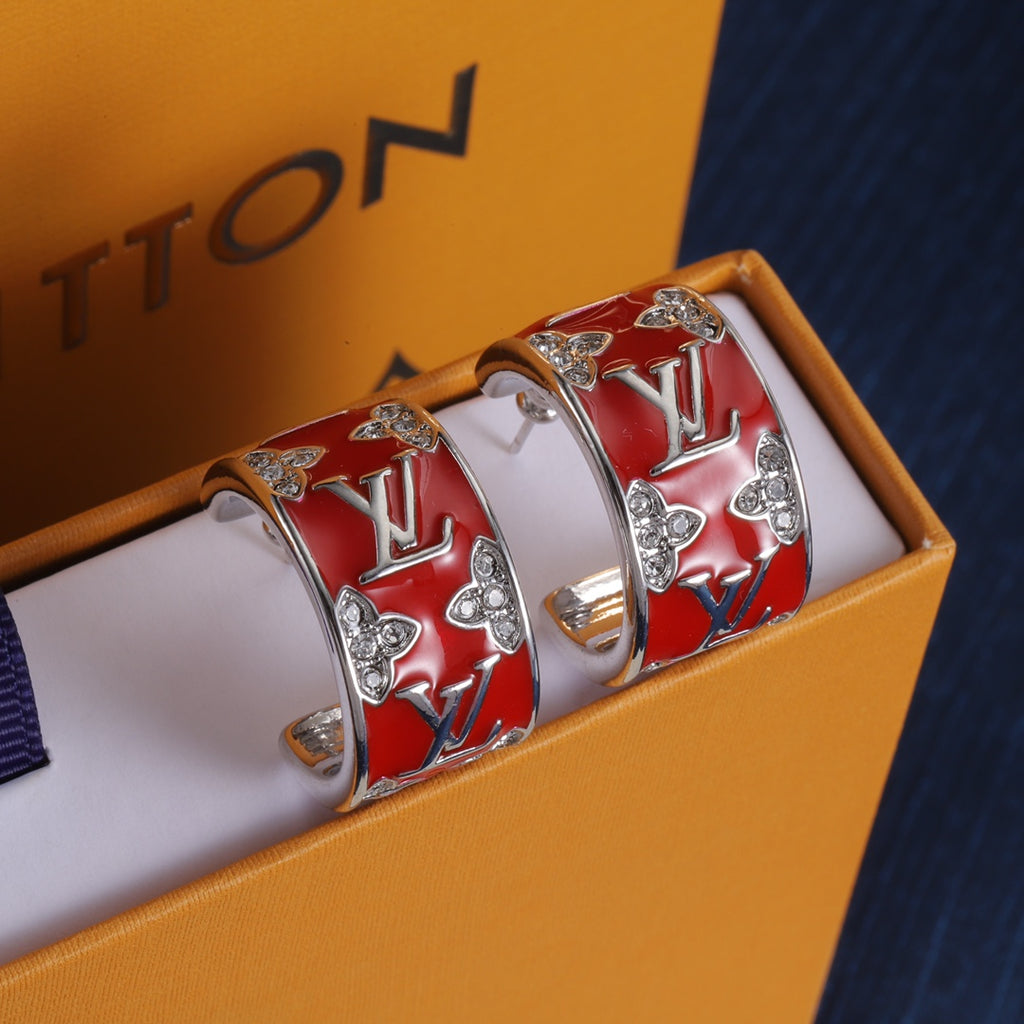 Color-Inlay Floral Hoop Earrings