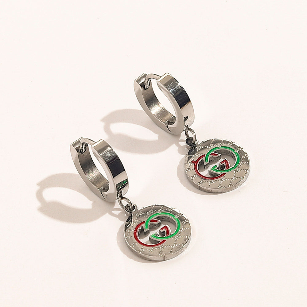 304 Stainless Steel Colored Disc Charm Huggie Earrings