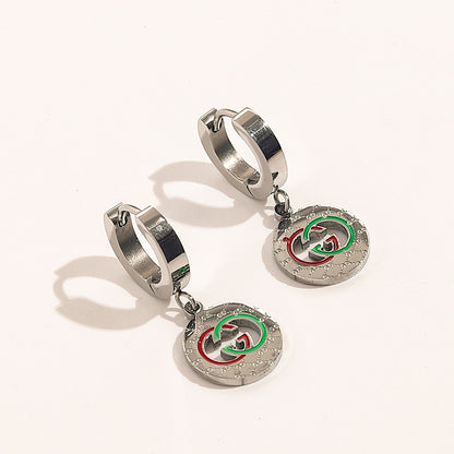 304 Stainless Steel Colored Disc Charm Huggie Earrings