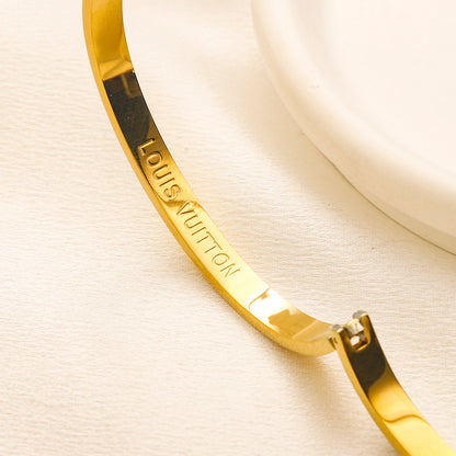304 Stainless Steel Slim Pave Monogram Bangle Bracelet