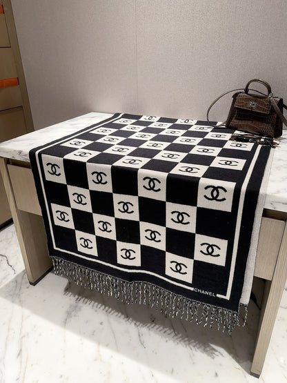 Checkerboard Monogram Scarf with Fringed Ends