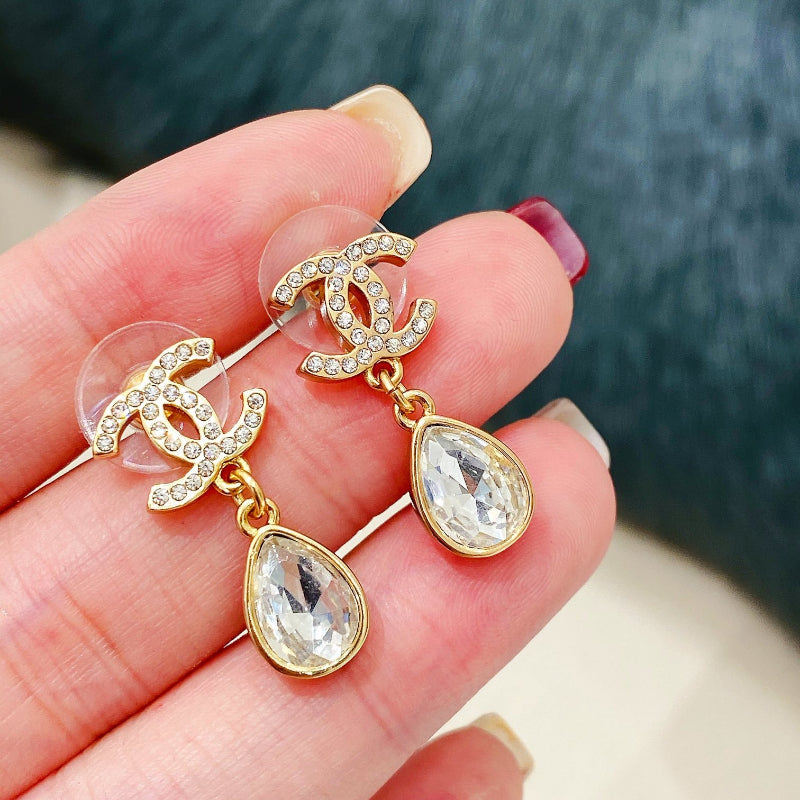 Pave Interlocking-C Teardrop Earrings