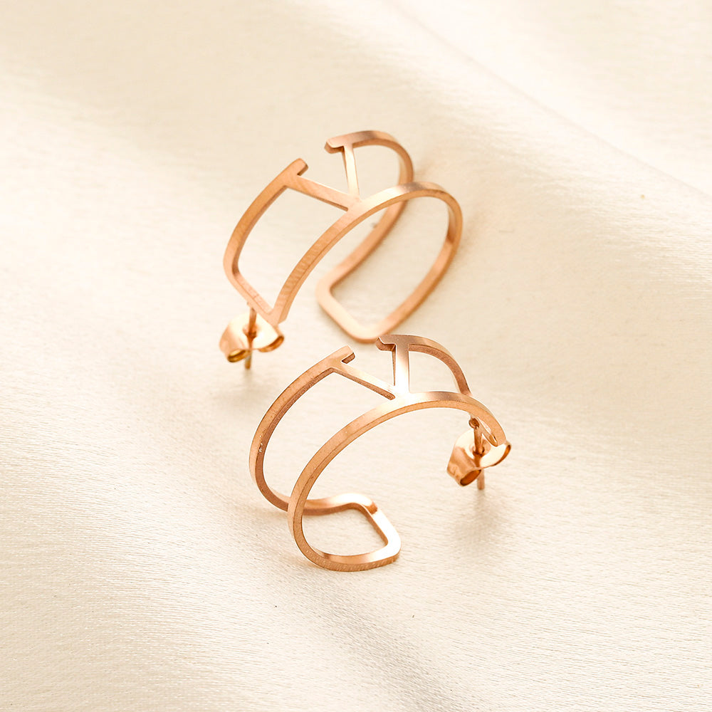 304 Stainless Steel Openwork Roman Numeral Hoop Earrings