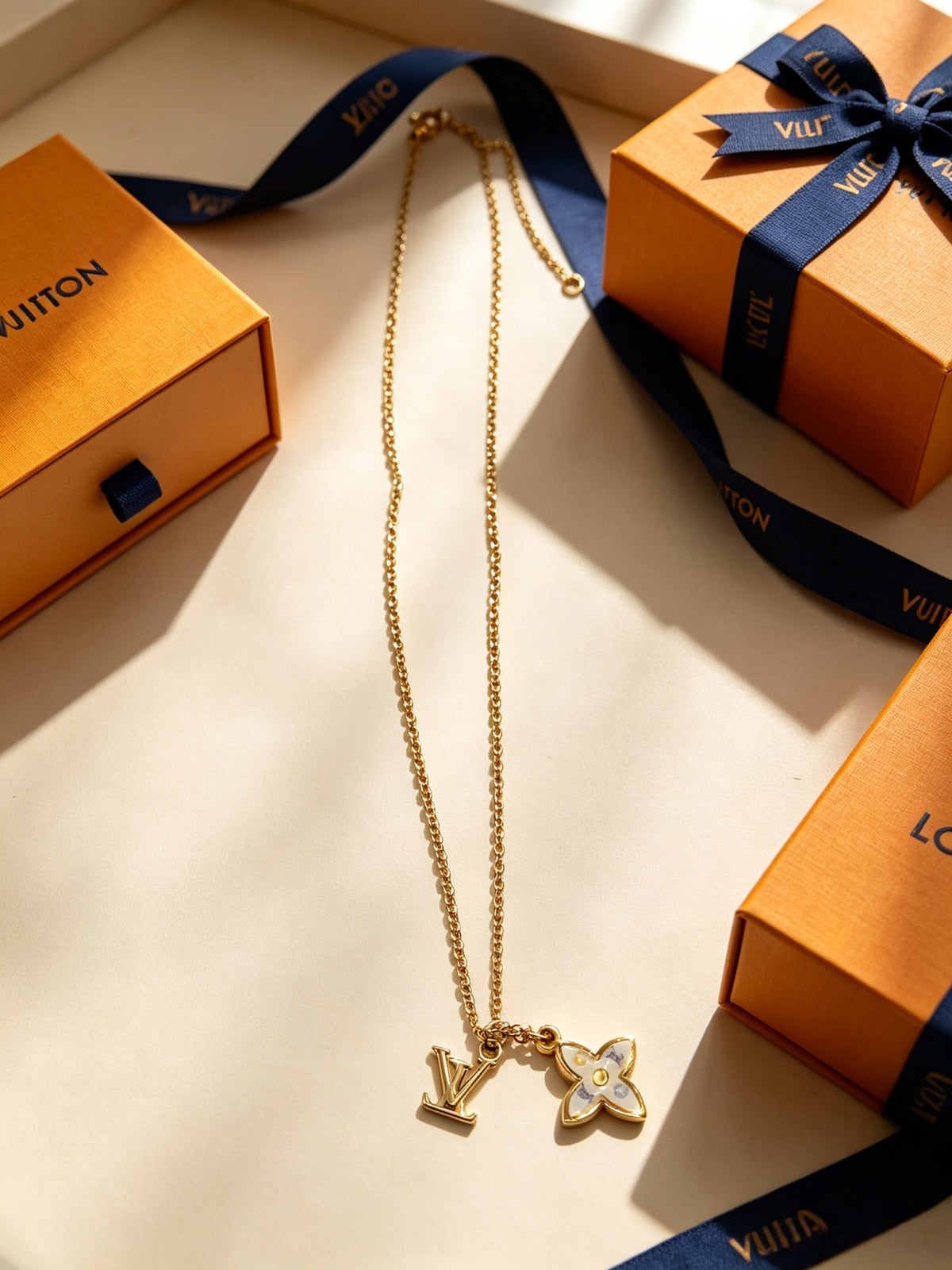 Layered Flower & Monogram Charm Necklace