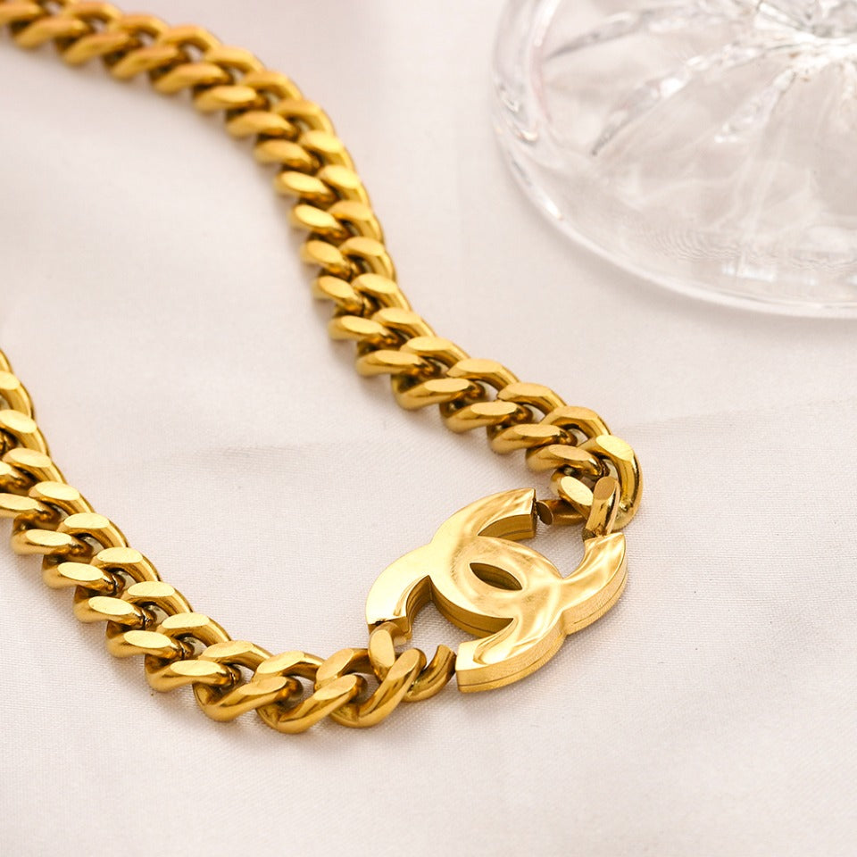 304 Stainless Steel Interlocking-C Curb Chain Bracelet & Necklace - Individual or Set