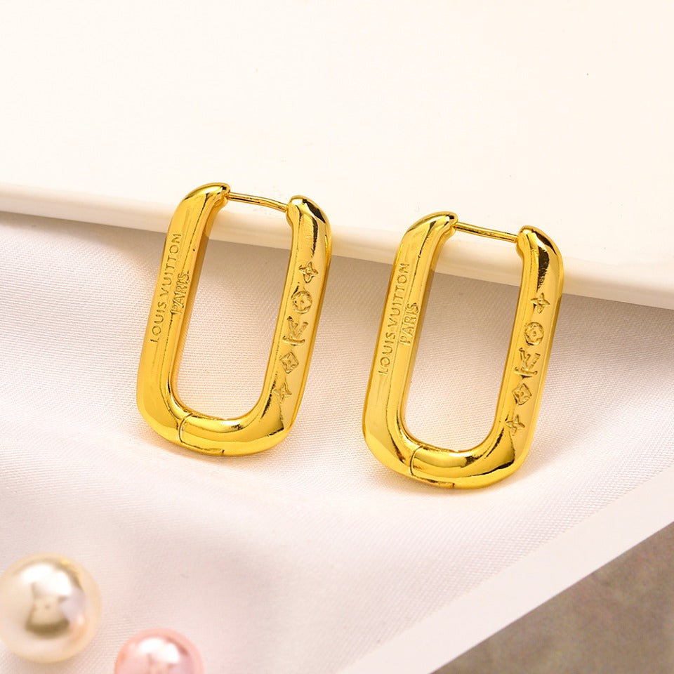 304 Stainless Steel Engraved Oblong Hoop Earrings