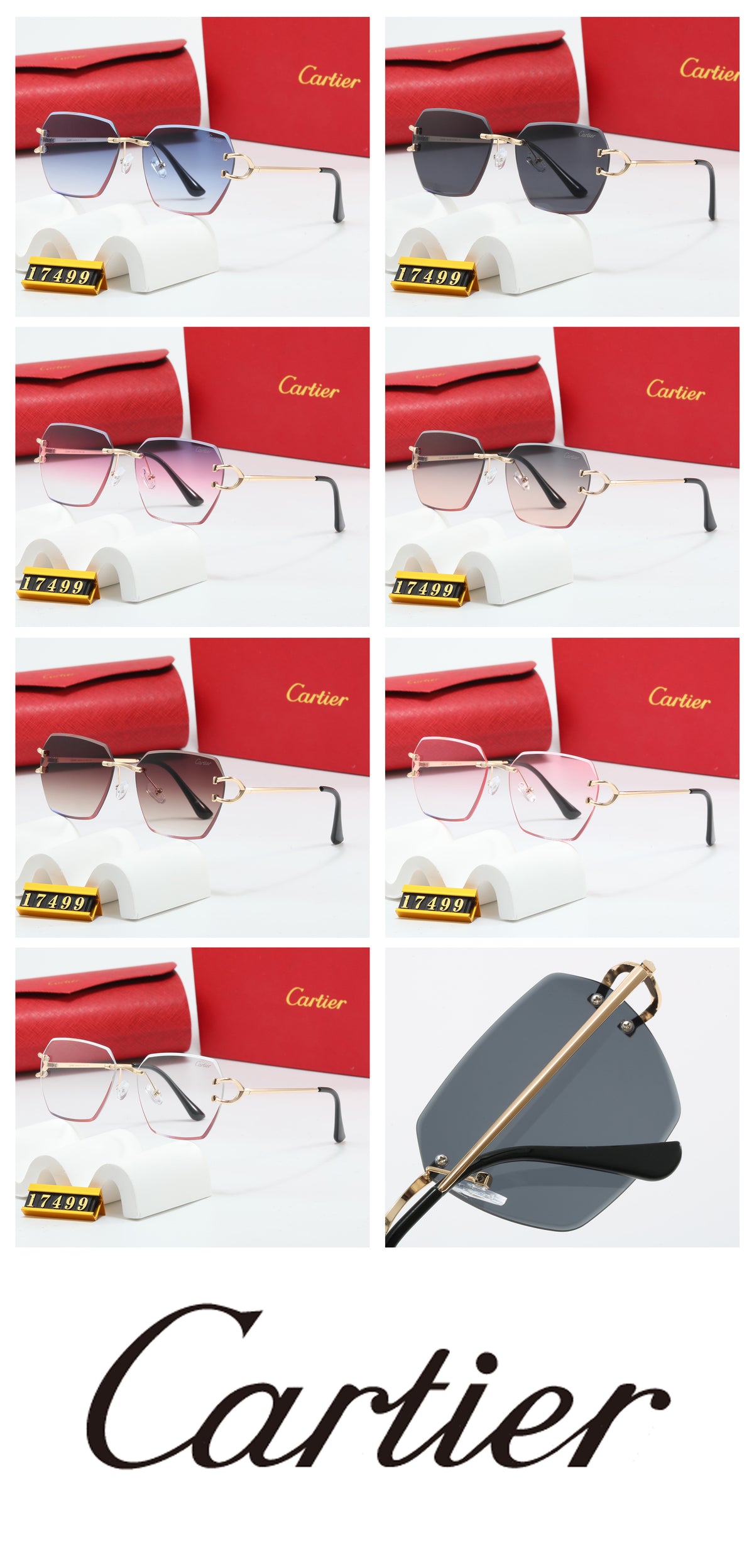Rimless Square Sunglasses with Broad Sculpted Temples