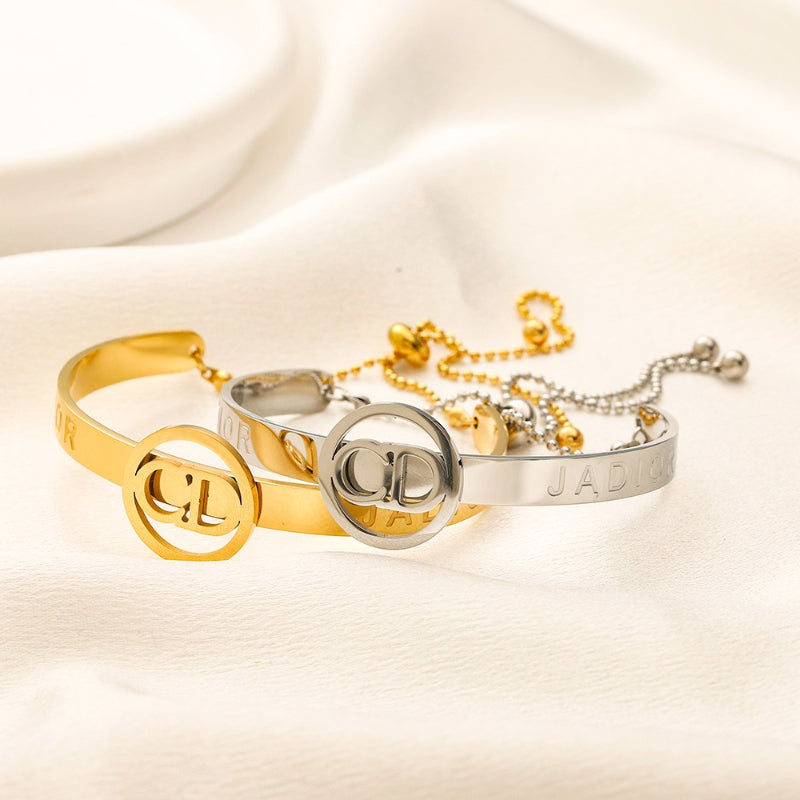 304 Stainless Steel Round Monogram Half-Chain Bracelet
