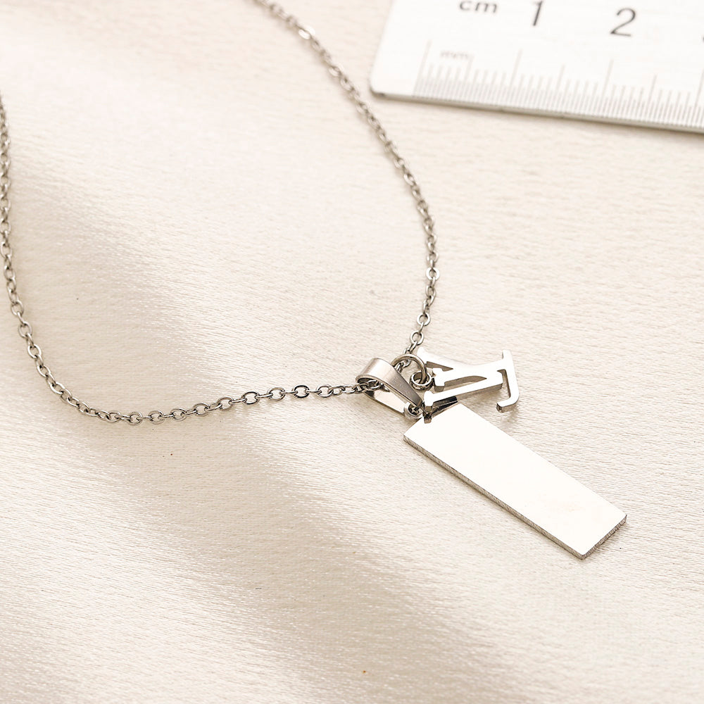 304 Stainless Steel Long Rectangular Tag Monogram Necklace