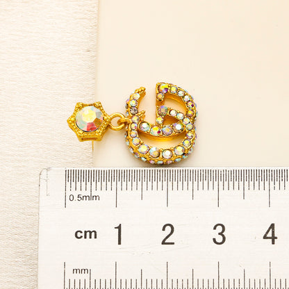 304 Stainless Steel Flower & Pave Interlocking-G Drop Earrings