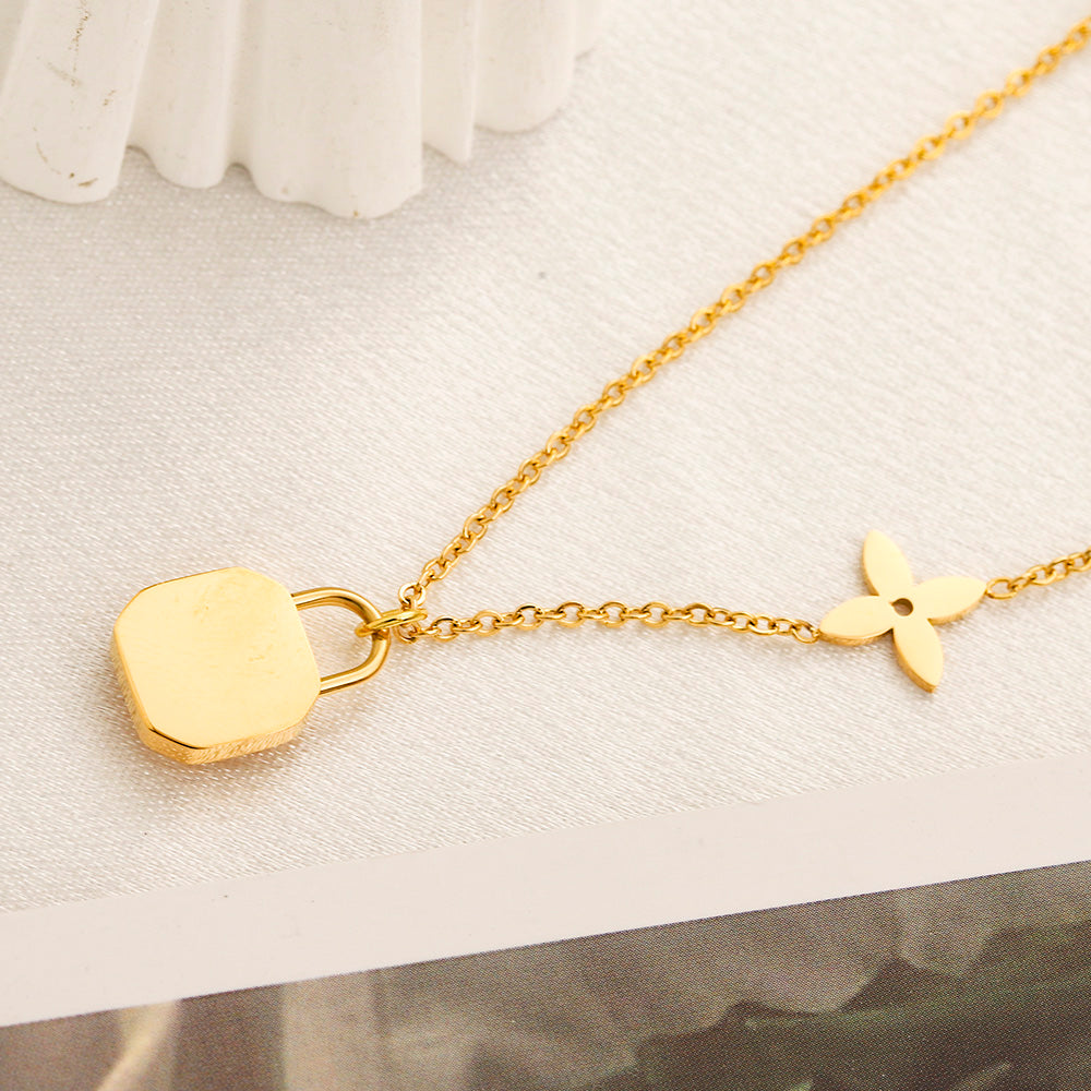 304 Stainless Steel Floral Station & Rounded Pendant Necklace