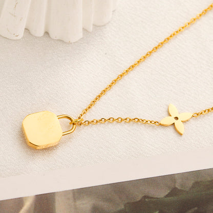 304 Stainless Steel Floral Station & Rounded Pendant Necklace