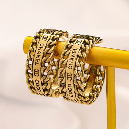 Copper Letter-Pattern Hoop Earrings