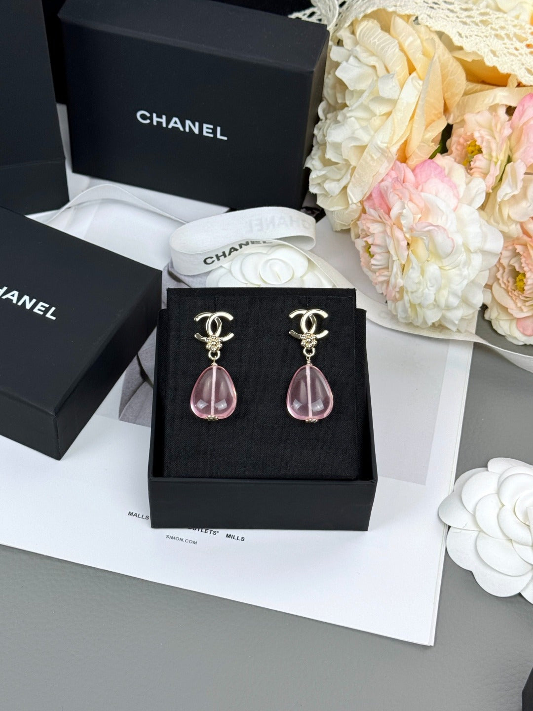 Pink Teardrop Interlocking-C Earrings
