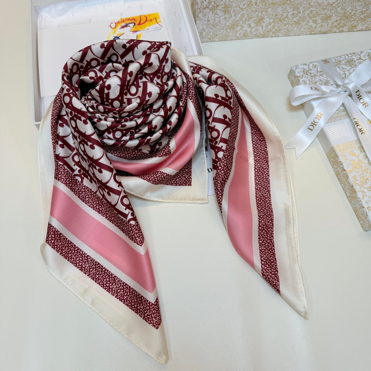 Repeating Monogram Stripe-Edge Square Scarf - 90 x 90 cm