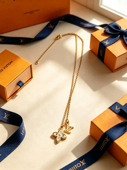 Layered Flower & Monogram Charm Necklace