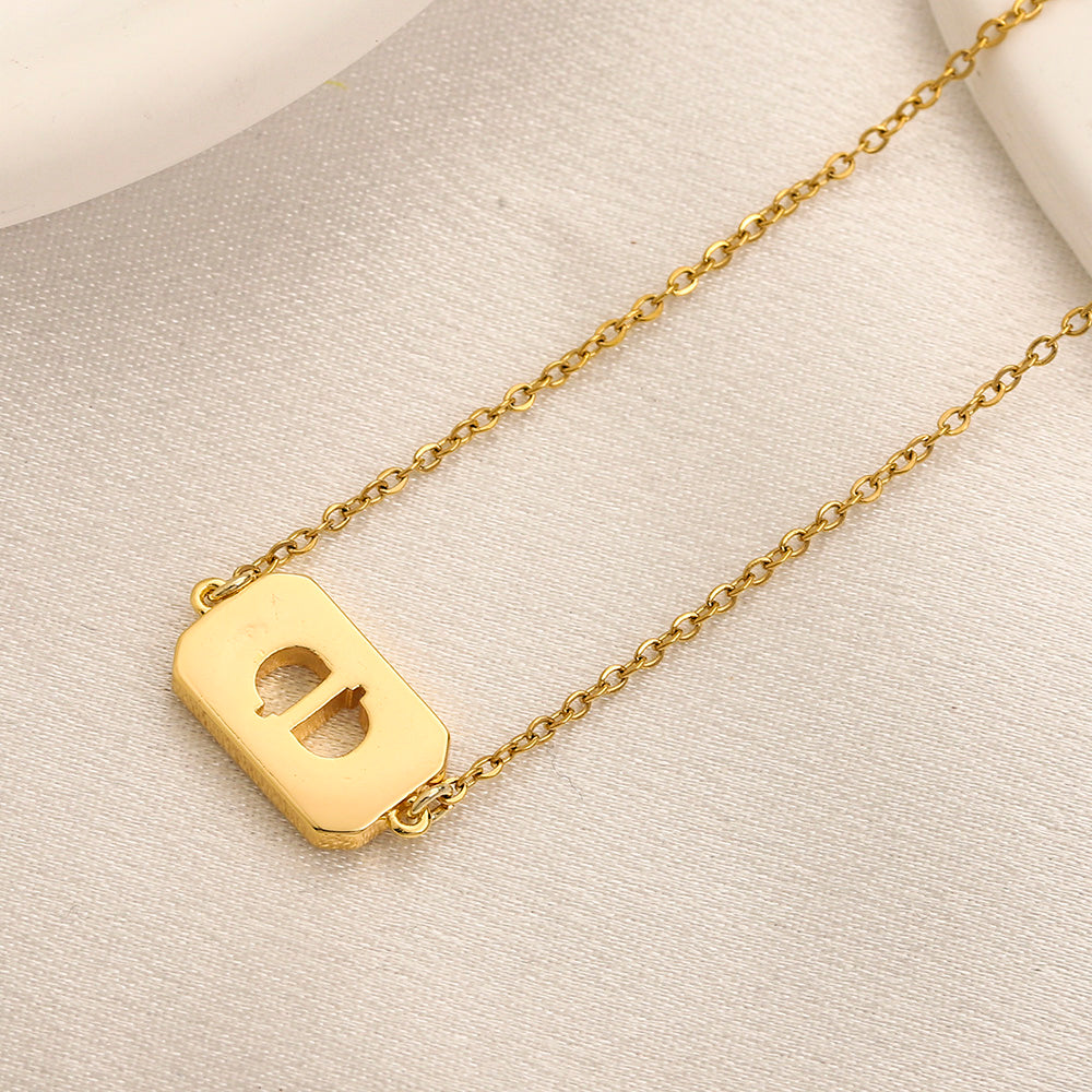 Copper Rounded Rectangle Monogram Pendant Necklace