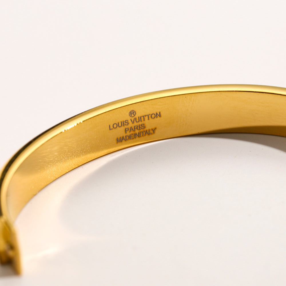 304 Stainless Steel Dark-Inlay Round Monogram Bangle Bracelet