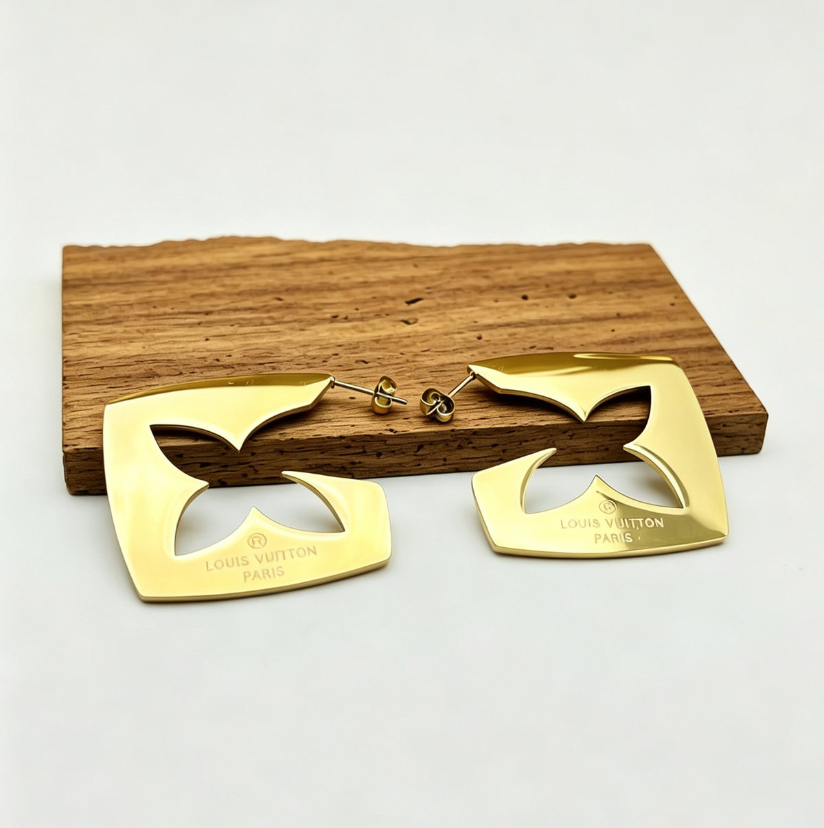 304 Stainless Steel Square Floral Cutout Hoop Earrings