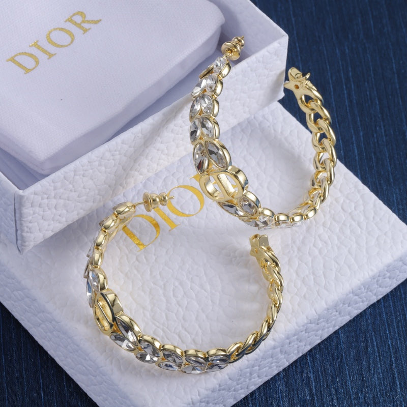 Mixed-Tone Oval Chain Hoop Earrings