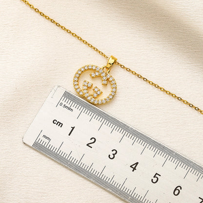 Copper Pave Round Monogram Pendant Necklace