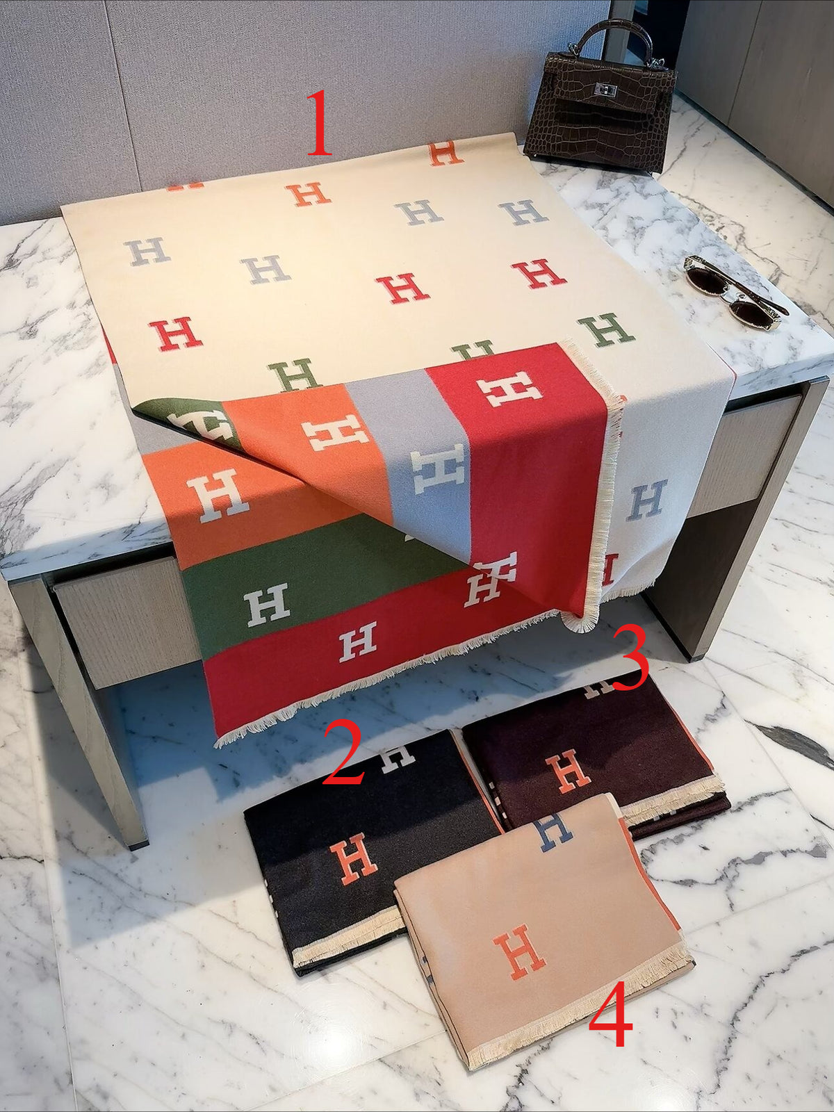 Colorblock H-Motif Wrap Scarf