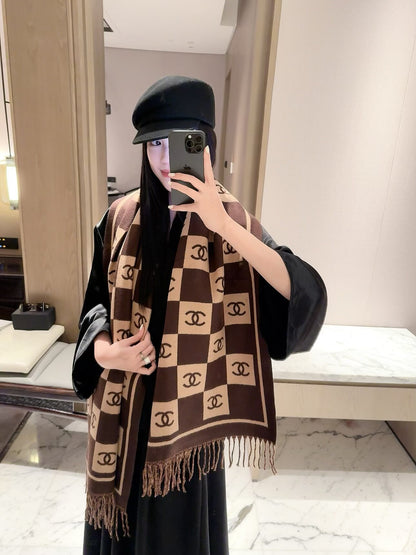 Checkerboard Monogram Scarf with Fringed Ends
