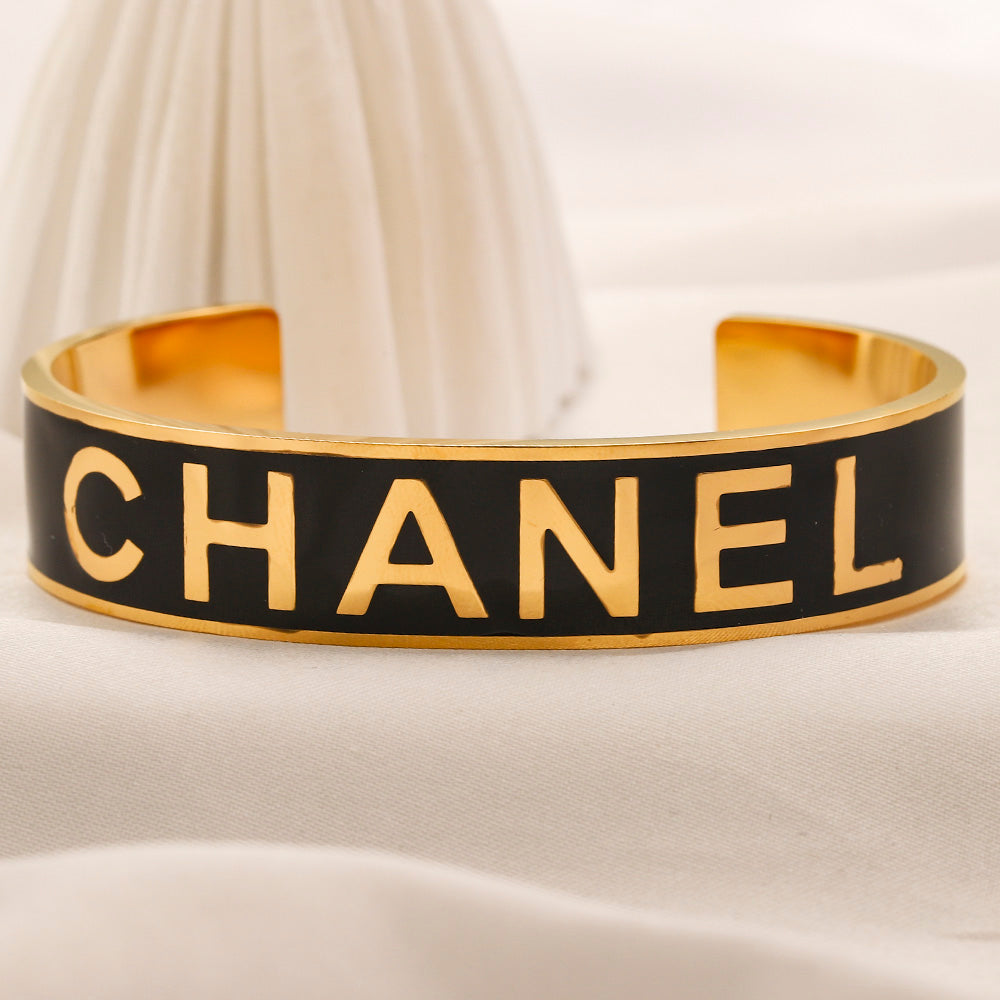 304 Stainless Steel Letter-Inlay Wide Cuff Bracelet