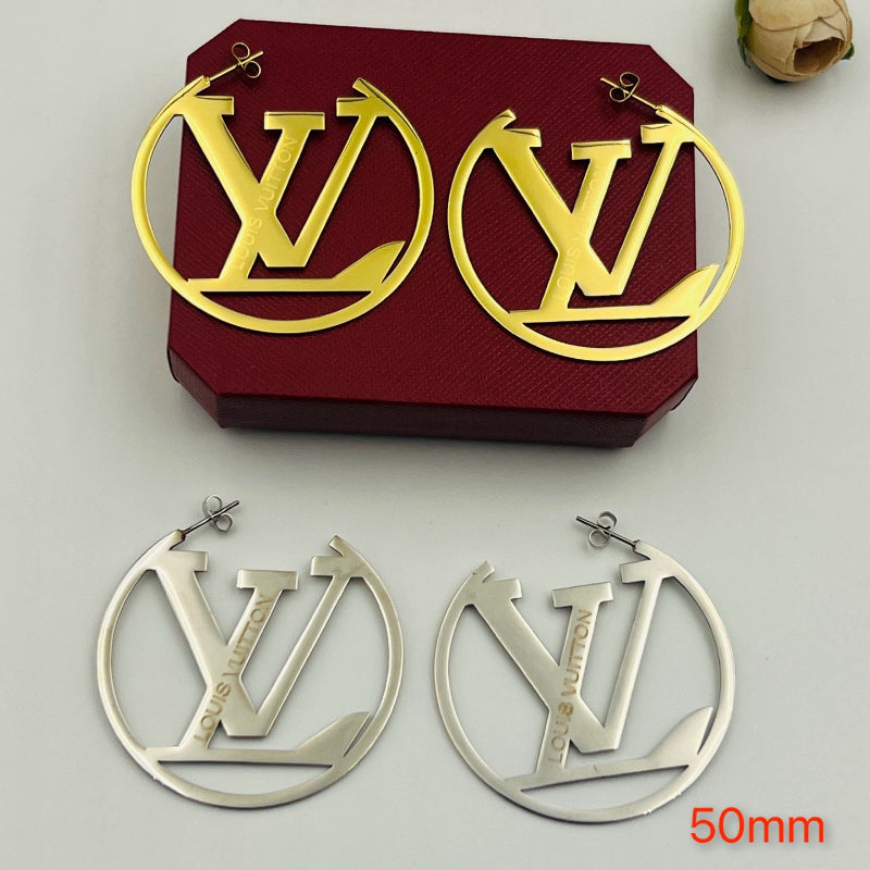 304 Stainless Steel Large Polished Monogram Hoop Earrings