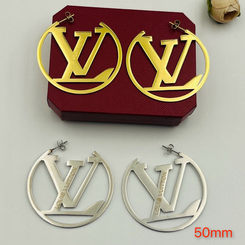 304 Stainless Steel Large Polished Monogram Hoop Earrings