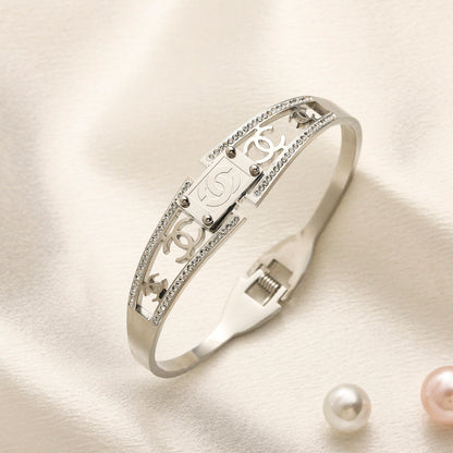 304 Stainless Steel Star Cutout Bangle Bracelet