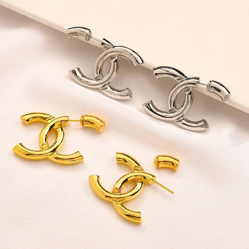 Alloy Polished Interlocking-C Hoop Earrings