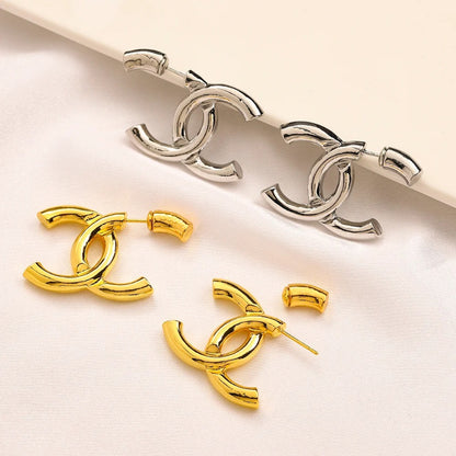 Alloy Polished Interlocking-C Hoop Earrings