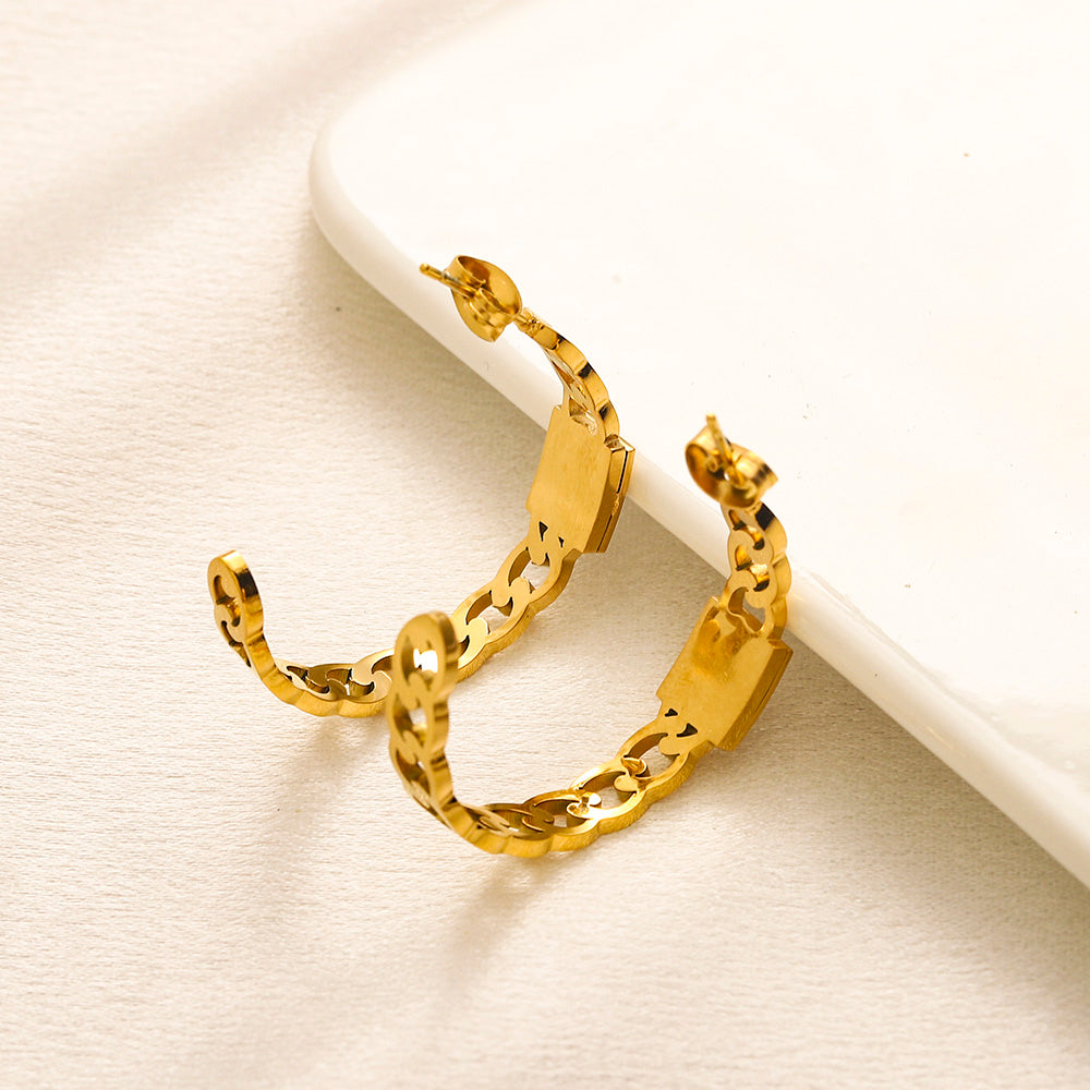 304 Stainless Steel Letter-Accent Chain Hoop Earrings
