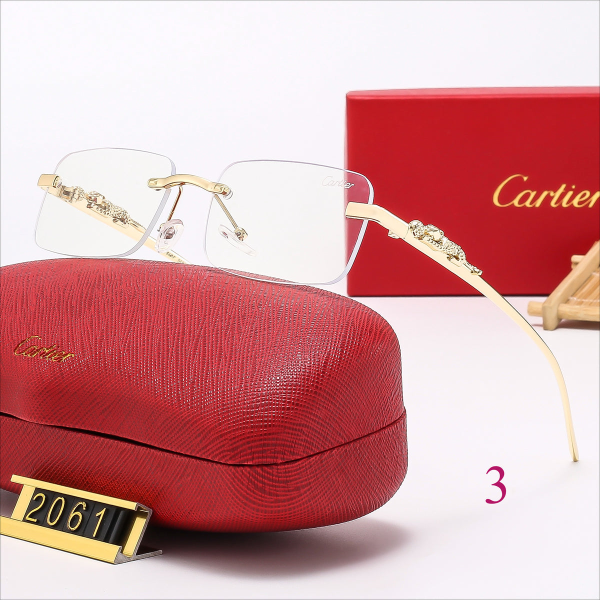Slim Rimless Rectangle Sunglasses with Decorative Hinges