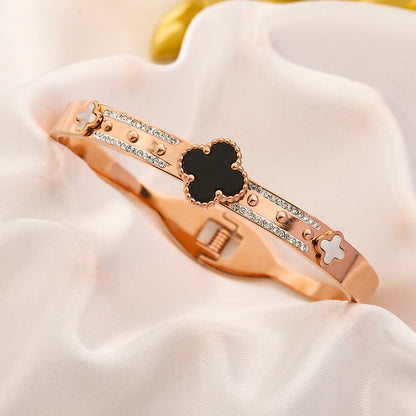 304 Stainless Steel Quatrefoil Motif Slim Bangle Bracelet
