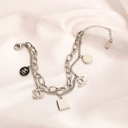 304 Stainless Steel Mixed Charm Chain Bracelet