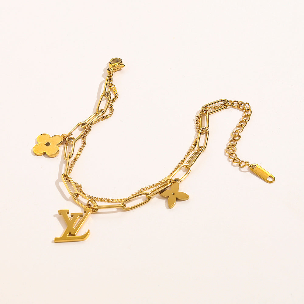 304 Stainless Steel Layered Paperclip Floral Bracelet & Necklace - Individual or Set