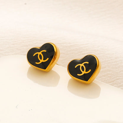 304 Stainless Steel Colorful Heart Stud Earrings