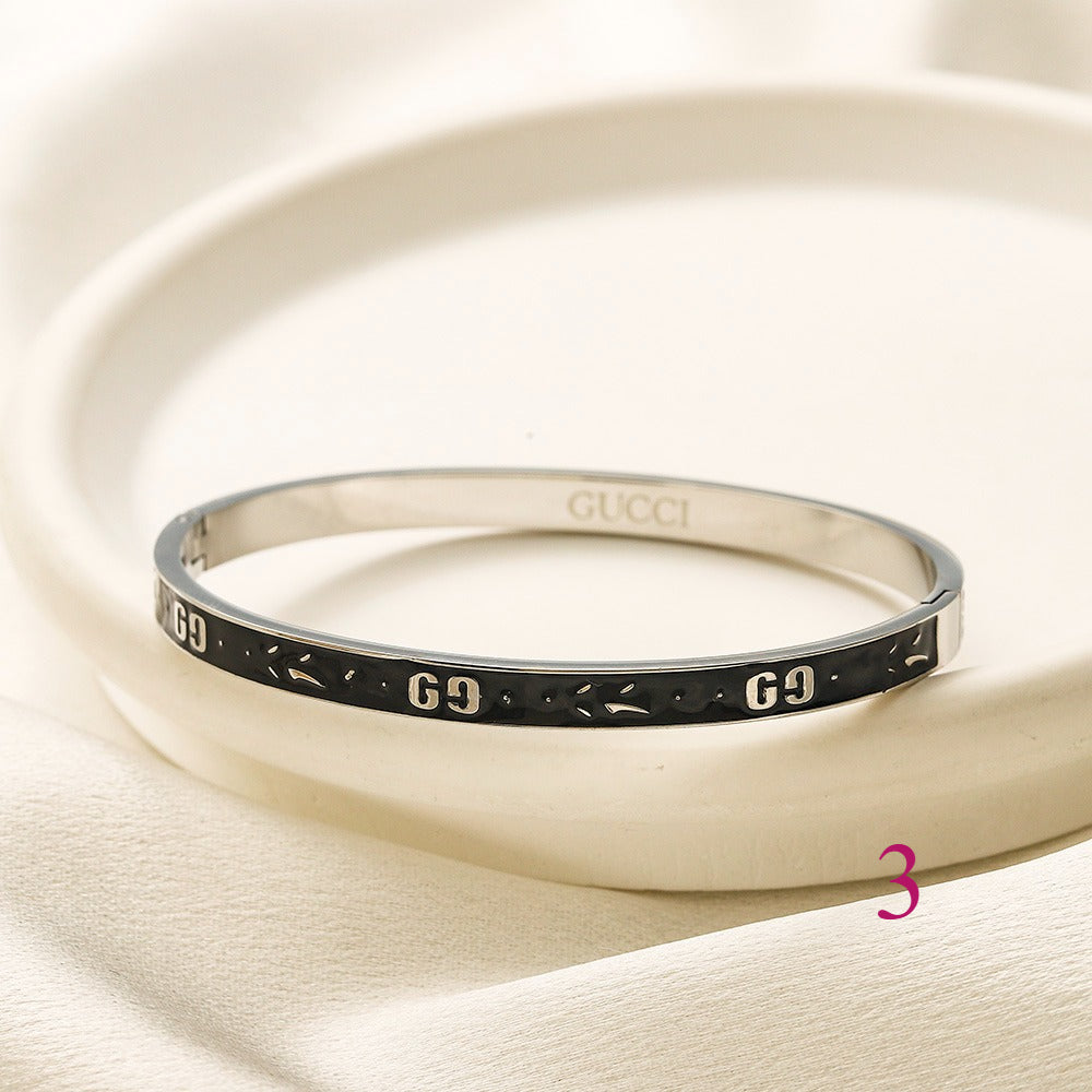 304 Stainless Steel Color-Inlay Double-G Bangle Bracelet