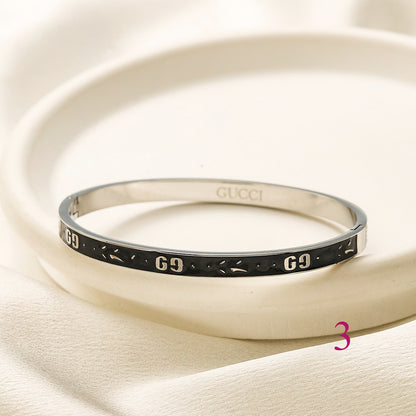 304 Stainless Steel Color-Inlay Double-G Bangle Bracelet
