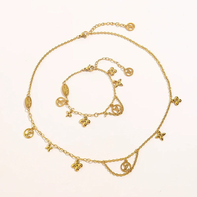 Set Bracciale Collana in Acciaio Inossidabile 304 con Logo Stampato