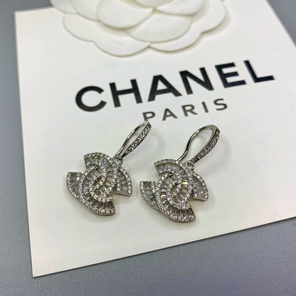 Pave Interlocking-C Hook Drop Earrings