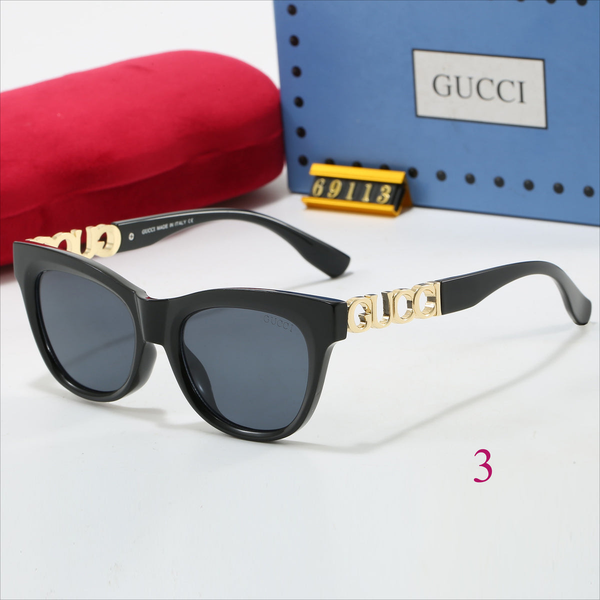 Soft-Square Sunglasses with Decorative Metal Temples