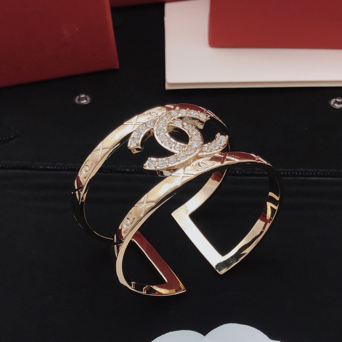 Wide Pave Interlocking-C Cuff Bracelet
