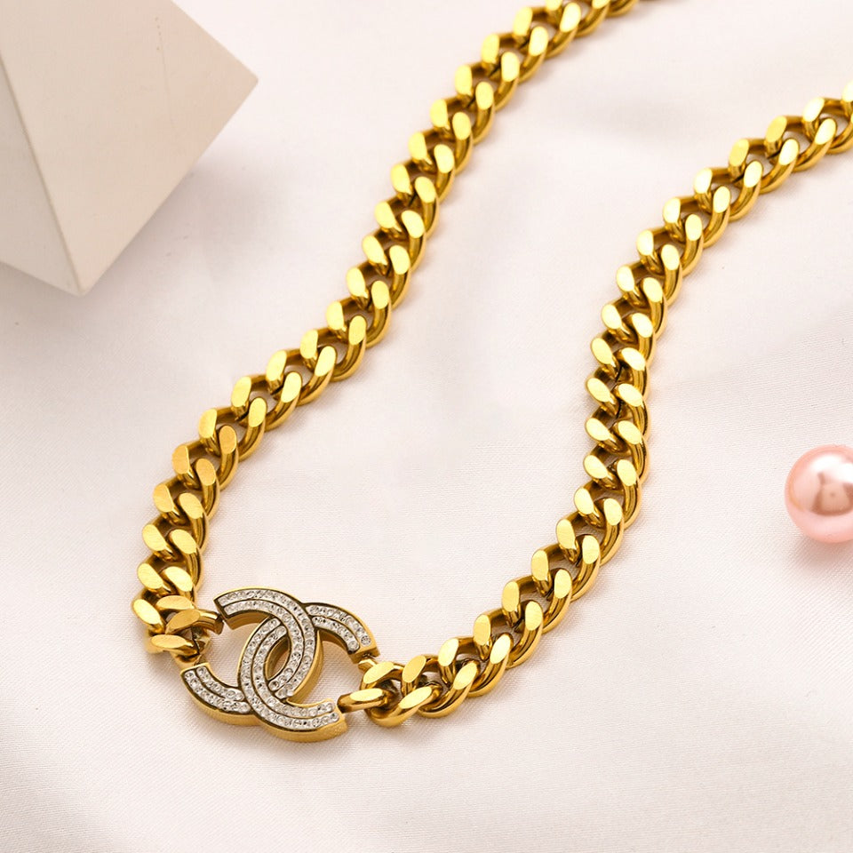 304 Stainless Steel Interlocking-C Curb Chain Bracelet & Necklace - Individual or Set